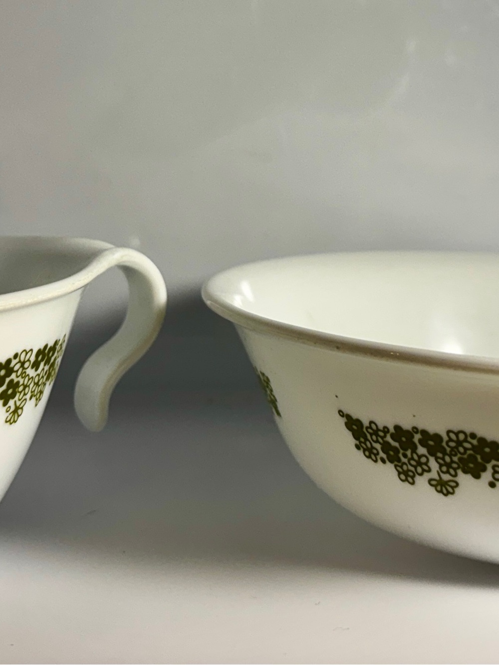 Vintage Corelle by Corning Spring Blossom Green Hooked Tea Cup and Bowl
